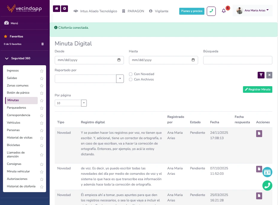 Minuta Digital y Trazabilidad con Vecindapp