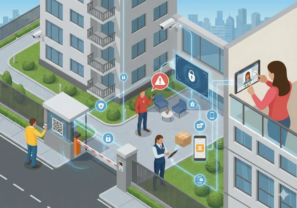Personal de seguridad utilizando la app de Vecindapp para control de acceso y citofonía digital